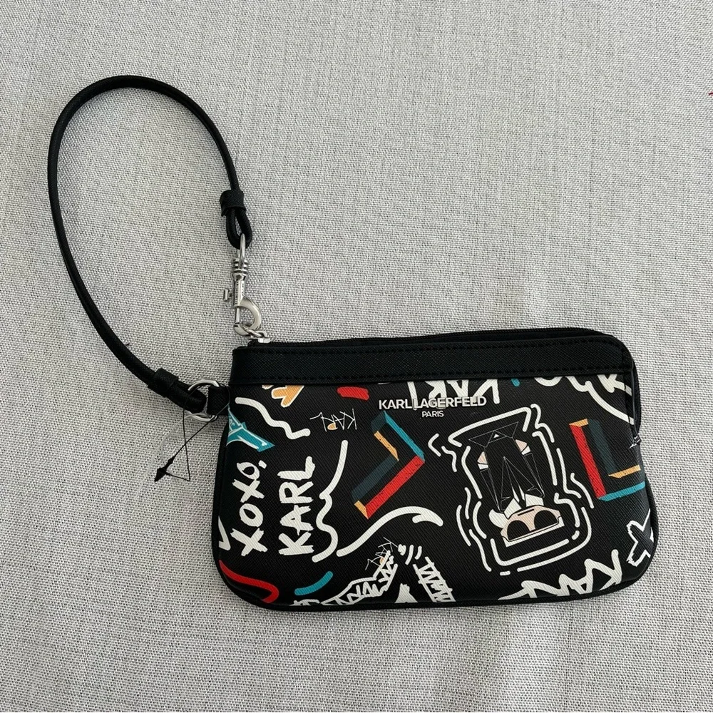 Karl Lagerfeld Black Women's Maybelle Print Wrislet Pouch